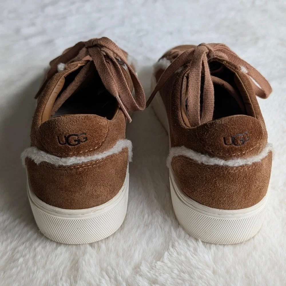 UGG Jass Suede Shearling Platform Sneakers Chestnut Brown Women 7